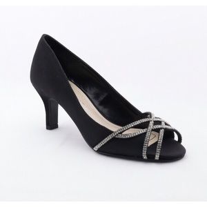 CAPARROS Eliza suede black peep toe evening pumps